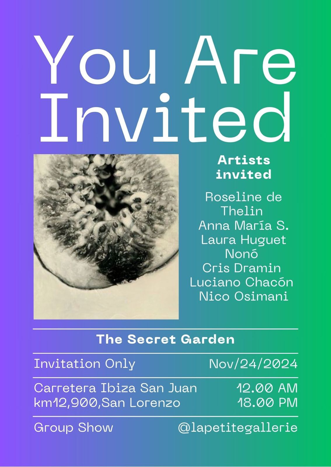 Cartel The Secret Garden — group show, La Petite Galerie, Ibiza, 2024