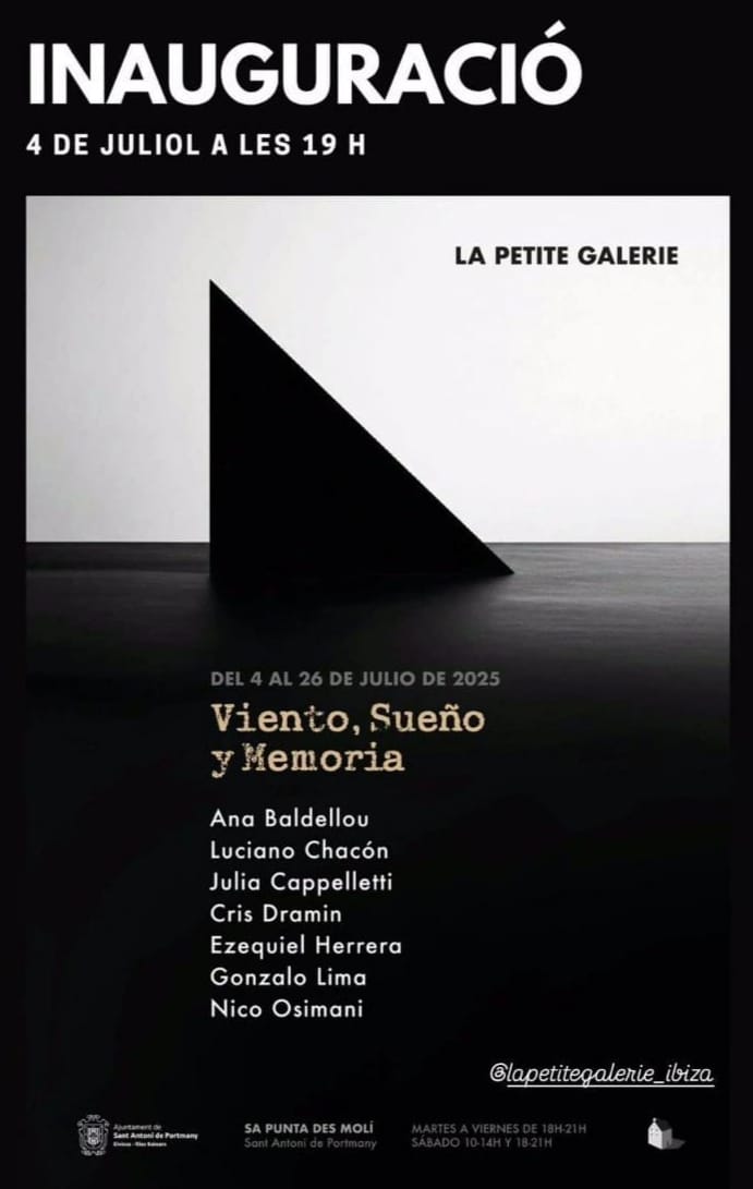Cartel de la exposición Viento, Sueño y Memoria — Sa Punta des Molí, Ibiza, 2025